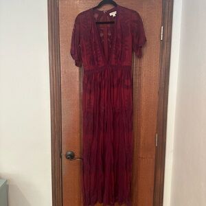 Honey punch maroon lace romper dress